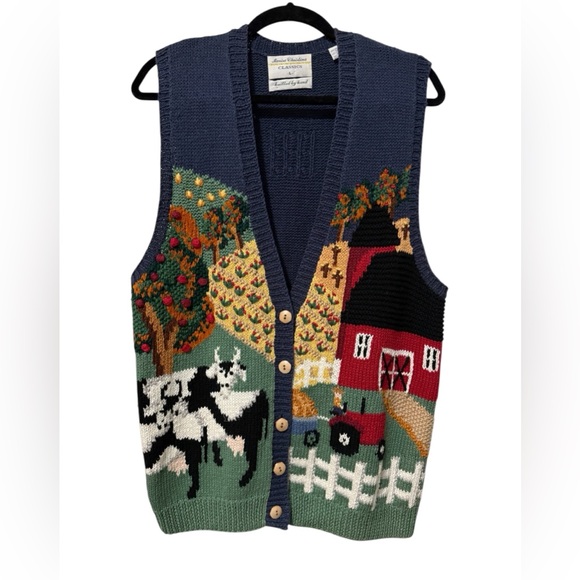 Marisa Christina Sweaters - Vintage Marisa Christina Hand Knit Farmhouse Button Up Embroidered Vest (Size L)